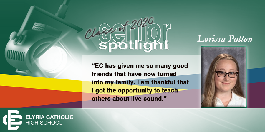 Today's Senior Spotlight casts its glow on Lorissa Patton.  Among her many talents, we at EC have found her sound engineer skills to be a gift to us over the last 4 years. What a sound print she has left! Read more about Lorissa at elyriacatholic.com/people/lorissa…