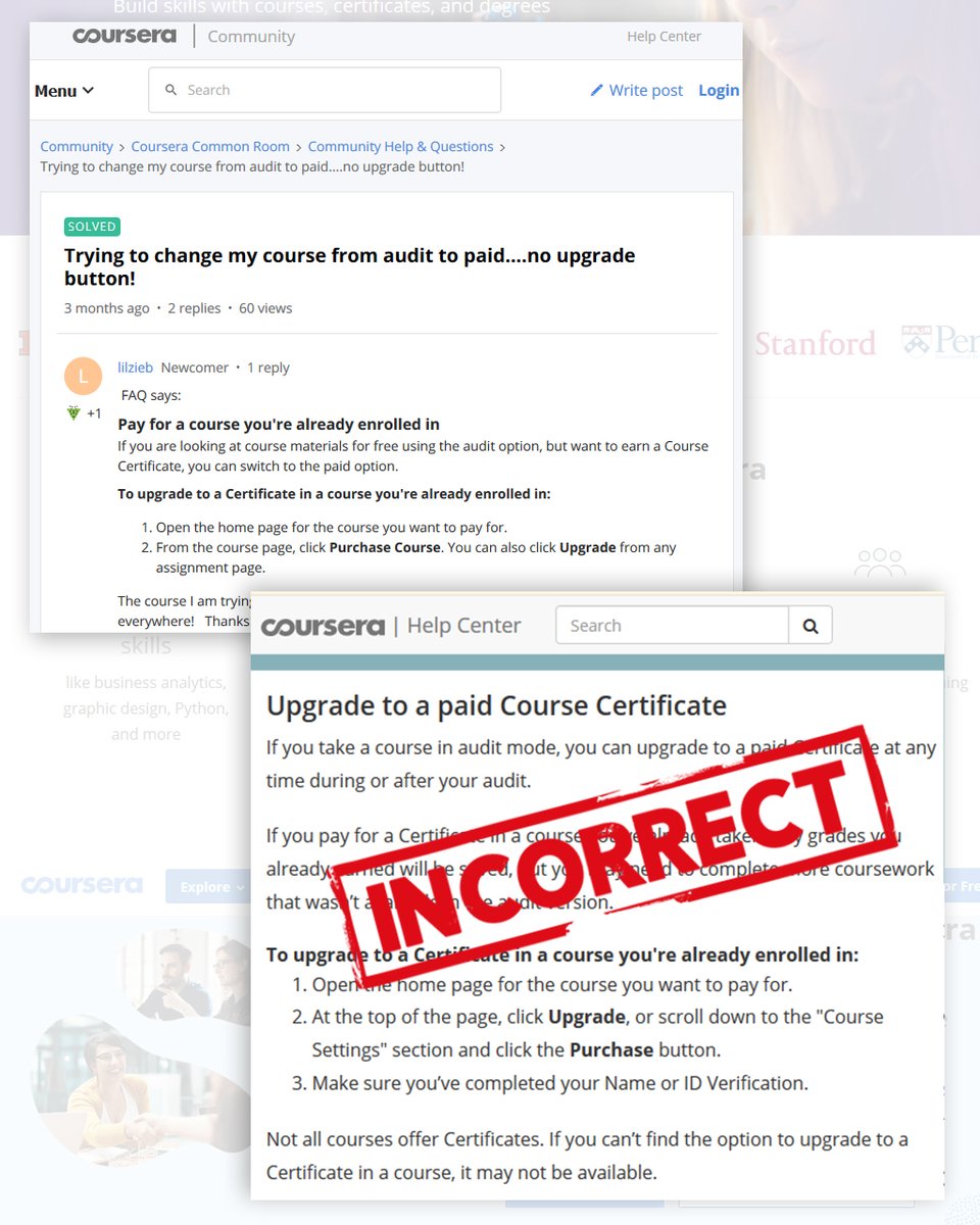 LilkaSky's tweet photo. Recently I've got some troubles with upgrading to a paid course certificate on #Coursera Official FAQ doesn't help, despite a lot of people in the same need. 

Finally, I found the unexpected solution. See further instruction on images or visit https://t.co/kZ5DD5p0Xd

#lilkasky https://t.co/Gr3Omc5wz3