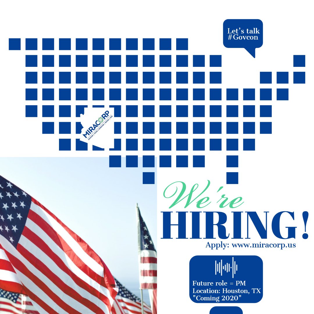 GovernmentCon11's tweet image. @MiracorpI is hiring! Top Quality Roles! #Govcon Community!
🙌Gov.Con.Jobs 2020!
🕵️‍♂️#ActiveSecurityClearance - required
Areas: 📢 Employment page.
💻📲miracorp.us
#bestjobs2020 #miracorp #hiring #bestplacetowork #preventCOVID19 #AI #PM #DisabledVetsJobs