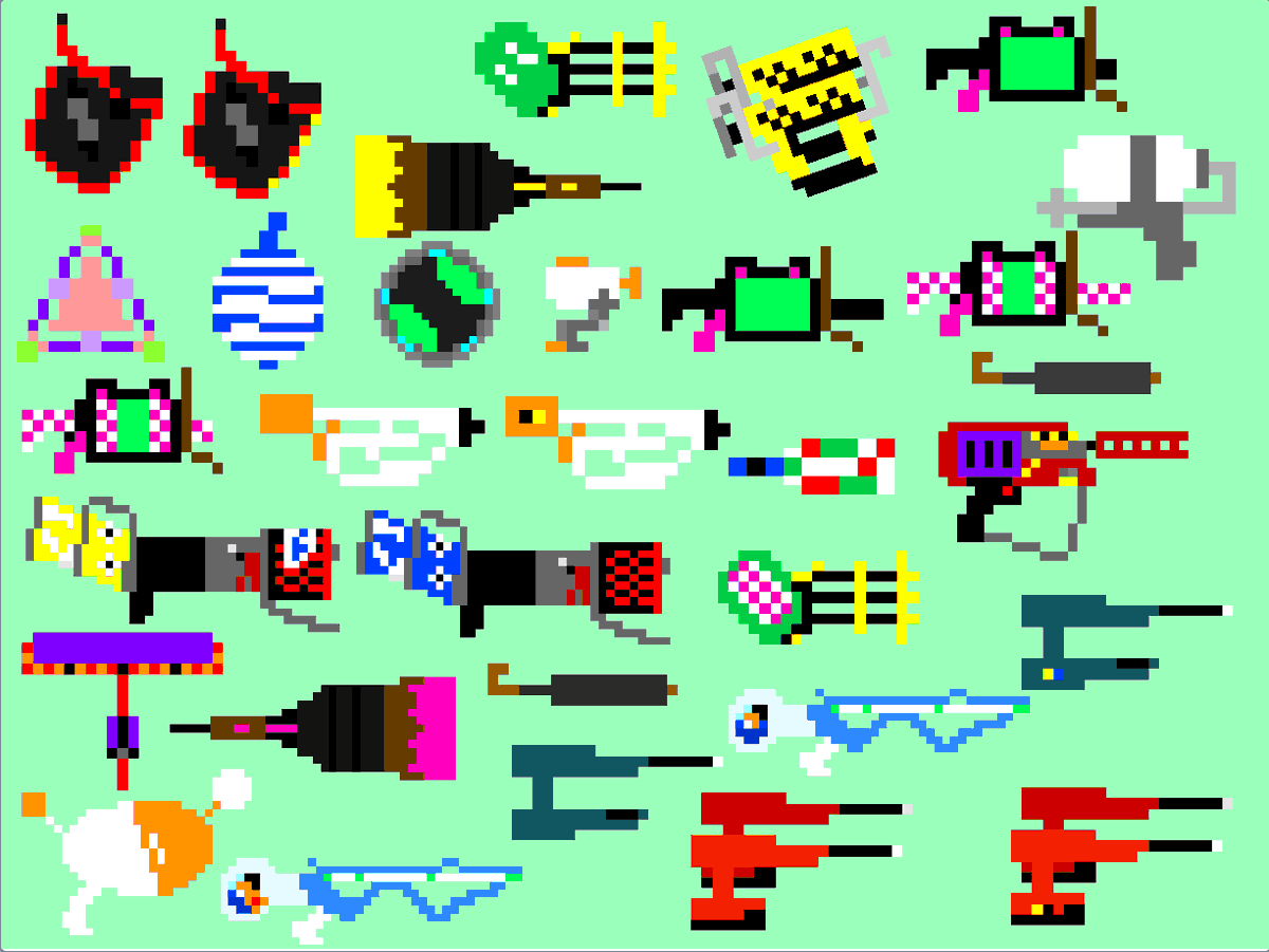 ゆぅ1192 優雨p בטוויטר 僕のスプラトゥーン武器ドット絵です ボムもたまに混じってます ドット絵 絵師さんとつながりたい 拡散希望 Splatoon2 スプラトゥーン2