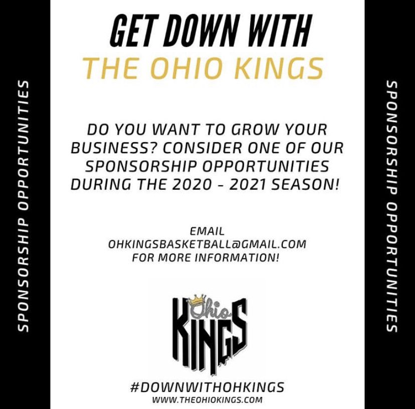 There are plenty of ways to Get Down with the Ohio Kings, including becoming one of our sponsors for the 20-21 season!  
.
.
.
.
Don’t miss being part of the ABA ACTION and email us today at ohkingsbasketball@gmail.com to learn more about our sponsorship opportunities! 🏀