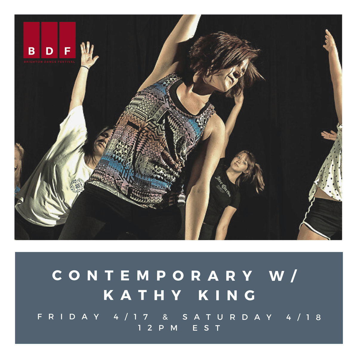 BrightonDncFest's tweet photo. Head over to our @instagram page for some live stream classes this weekend! Fri 4/17 &amp; Sat 4/18 at noon EST each day. #brightondancefest #beinspired https://t.co/3ZpKuMywzb