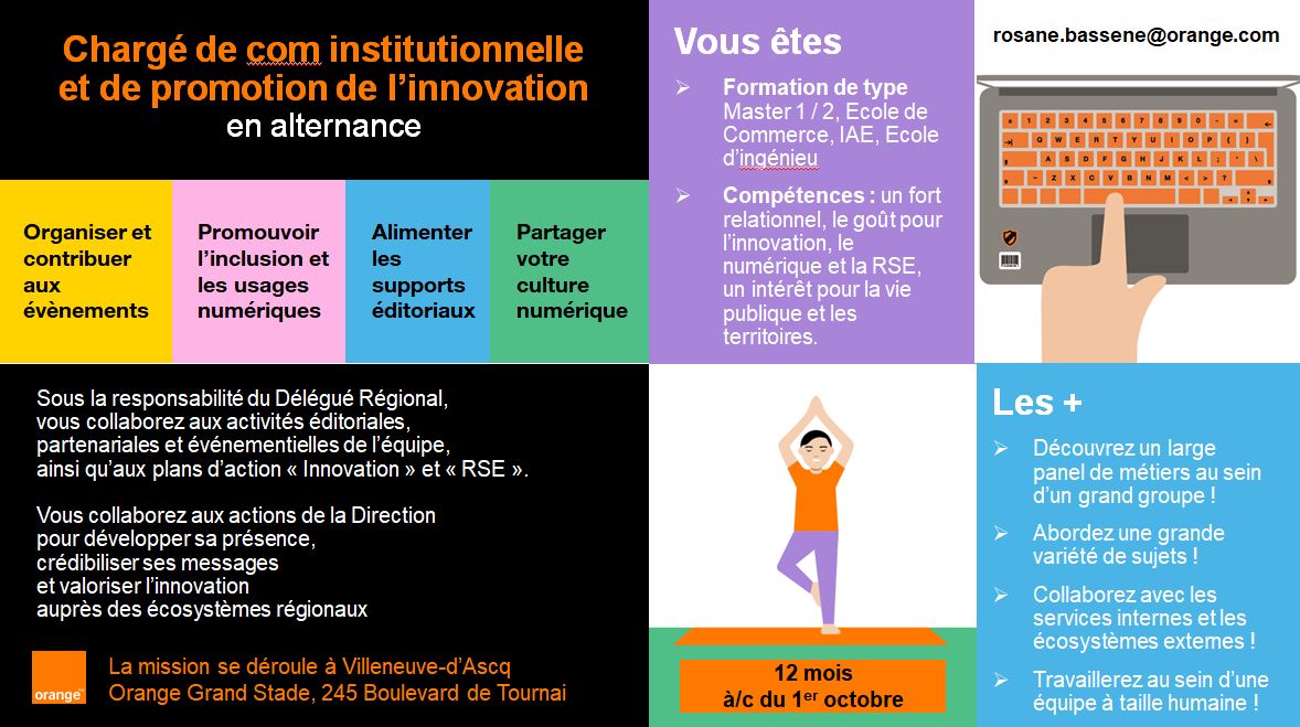 🧑‍🎓A la recherche d'un super job en alternance à la rentrée prochaine ?
👍Et si vous veniez rejoindre l'équipe de la Direction Régionale d'@Orange Nord-Pas de Calais ?
#Communication #Innovation #RSE #SecteurPublic