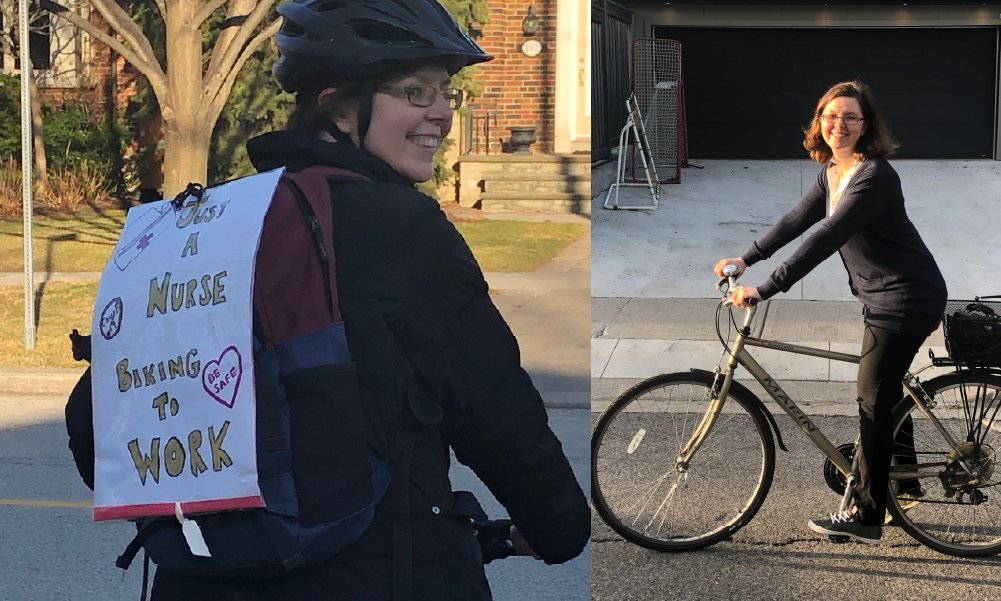 CycleToronto's tweet photo. As we adjust to the situation with #COVID19, people continue riding bikes. Carmen is an oncology nurse and spoke with us about her experiences with #bikeTO and why cycling during COVID-19 is important as an essential worker.
👩⚕️High Visibility: https://t.co/VxmewYTs2a https://t.co/4uNNLP4rIo