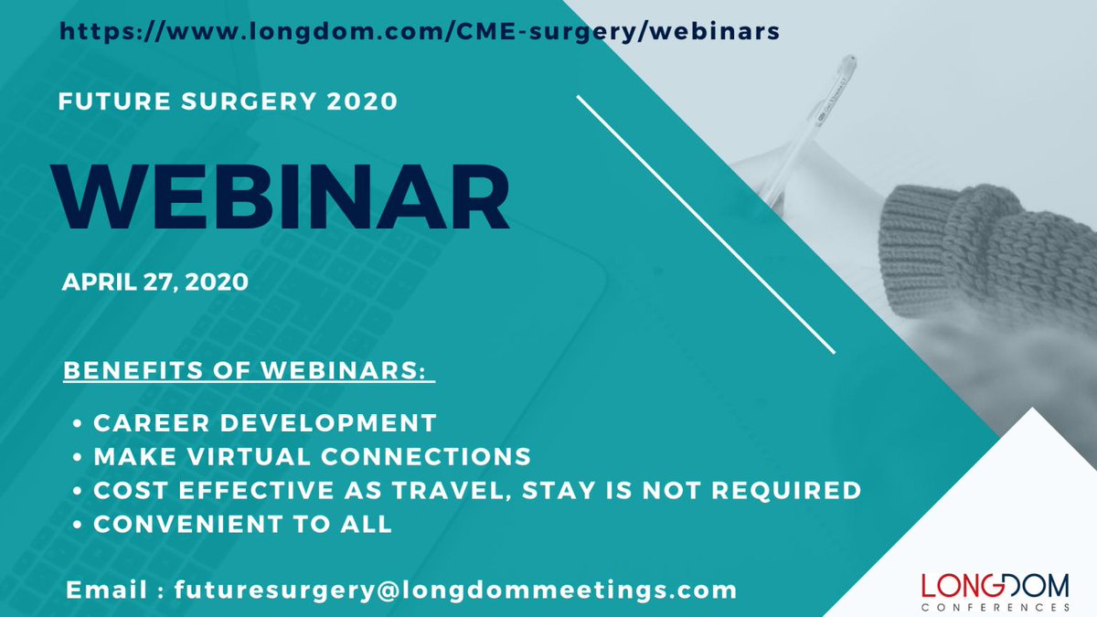 Join the webinars organized by us and let the world know about your research and innovation.
kindly mail us : futuresurgery@longdommeetings.com
Reach us through whatsapp: +32466903217
#surgery
#webinar