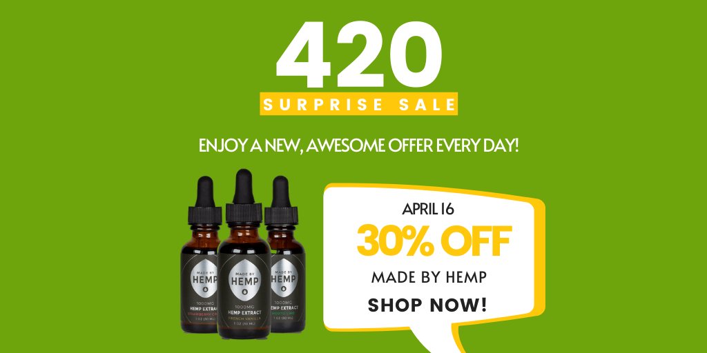 4/20 Surprise Sale! 30% OFF Made by Hemp today!😎

Shop NOW!👇🏻
soo.nr/7GRE

#HealthyHempOil #CBDempowered #CBD #420