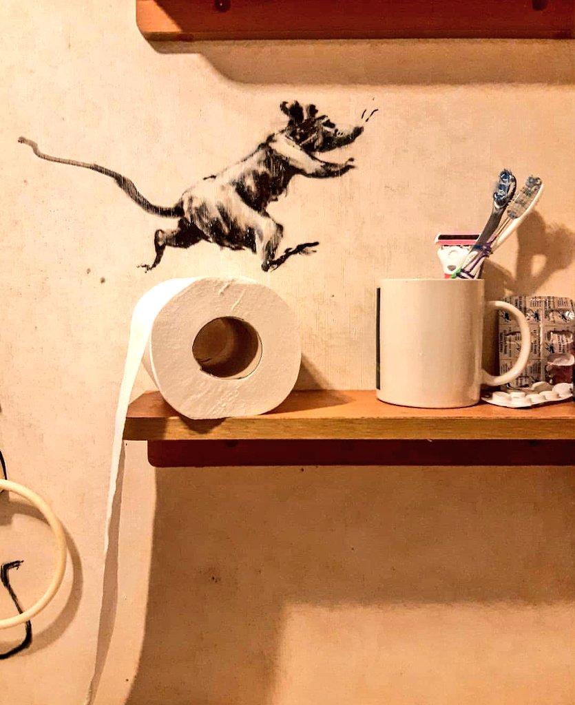 We love Banksy's bathroom lockdown Art. His 'working from home' piece depicts nine rats running riot around his bathroom. bbc.com/news/uk-englan…