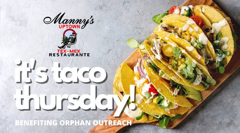 orphanoutreach's tweet photo. Today only, Manny's is donating a generous portions of their proceeds to our ministry. There are four locations throughout the metroplex, and you can also get delivery from DoorDash and UberEats! Be sure to mention Orphan Outreach Taco Thursday!

https://t.co/r4VK5XmjNd https://t.co/RV1k7pwnug