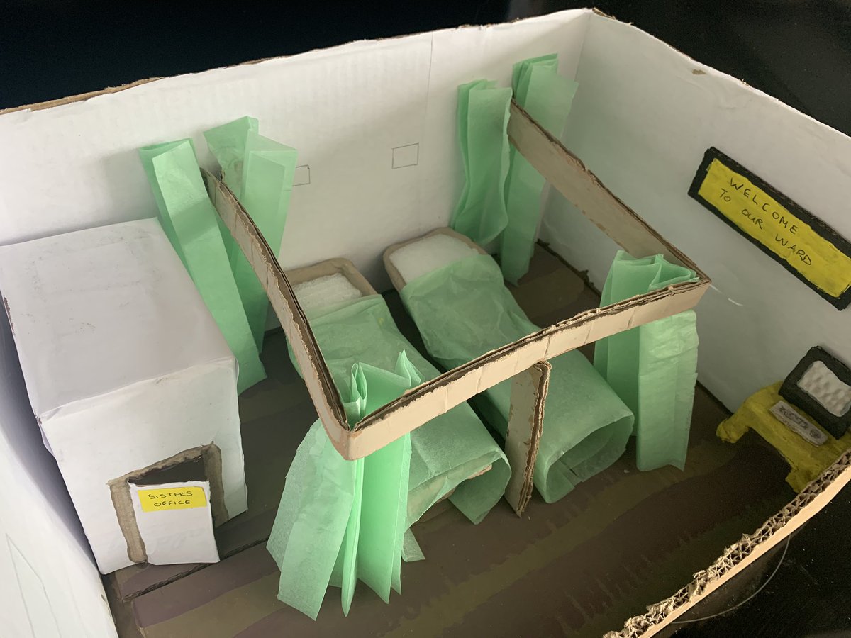 AmyGoodman81RN's tweet photo. My 8 year olds school Easter project about the NHS. She has made a model of a hospital ward. #OurNHS #schoolclosureuk #NHSThankYou https://t.co/Hz0B5UXGGf