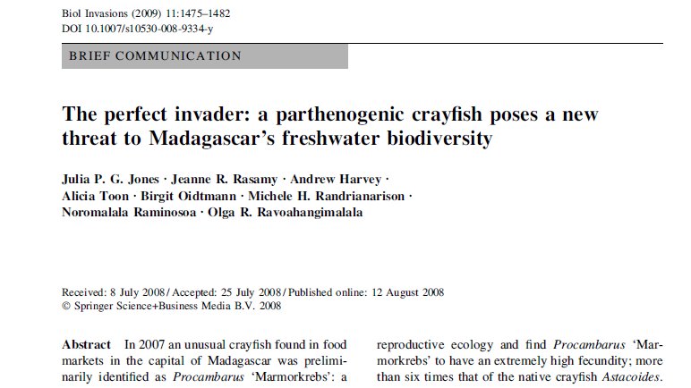 Guess where it 1st turned up? Madagascar! In 2005 Prof Rasamy from University of Tana noticed it in local markets. In 2008 we published a paper in  @BioInvasions about this ‘perfect invader’ https://link.springer.com/article/10.1007/s10530-008-9334-y