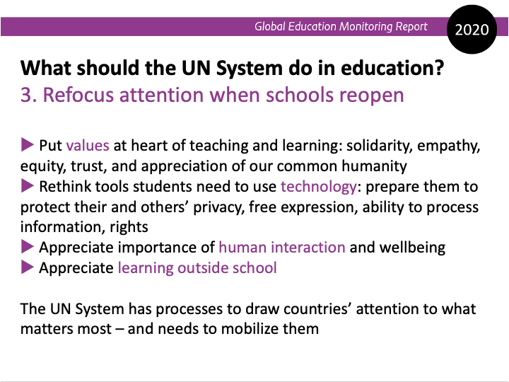 GEMReport's tweet image. "We should not only focus on the high-tech end of solutions, but also on the low-tech solutions to ensure we don't leave some of those students who must benefit, behind" - Manos Antoninis, Director of GEM Report.

#WISEALLIN #FutureEd #SGSedu #LearningNeverStops #COVID19