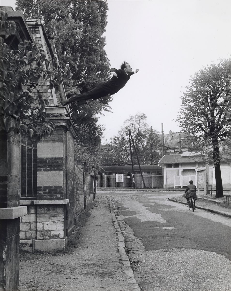 24. For those of you living in flats, this is Yves Klein's unforgettable 'Leap into the Void' (1960): a rhapsody of escape and liberation. Please don't try it at home.