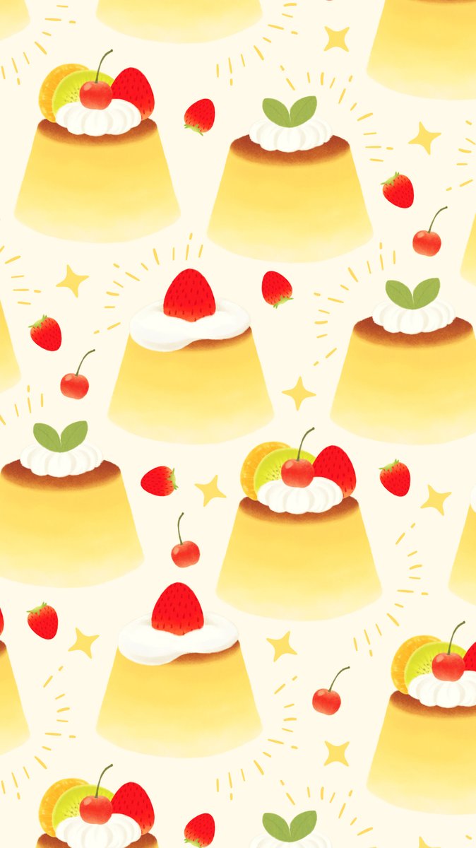 Omiyu みゆき カスタードプリンな壁紙 Illust Illustration 壁紙 イラスト Iphone壁紙 プリン いちご 食べ物 Strawberry