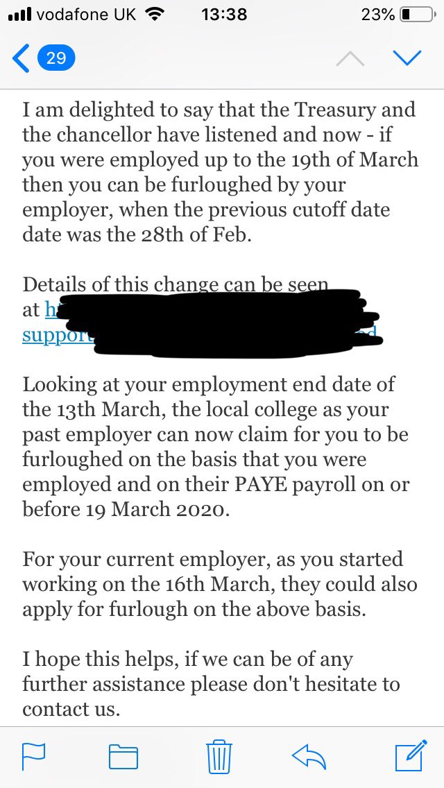 JonPaul26's tweet photo. @RishiSunak @HMRCcustomers @AnnelieseDodds @Keir_Starmer please clarify what is meant by the 19th March. Please see screenshot of reply from conservative MP. No mention of RTI date. False hope? #newstarterfurlough @NewStarterFurlo https://t.co/2QtNZHUeaT