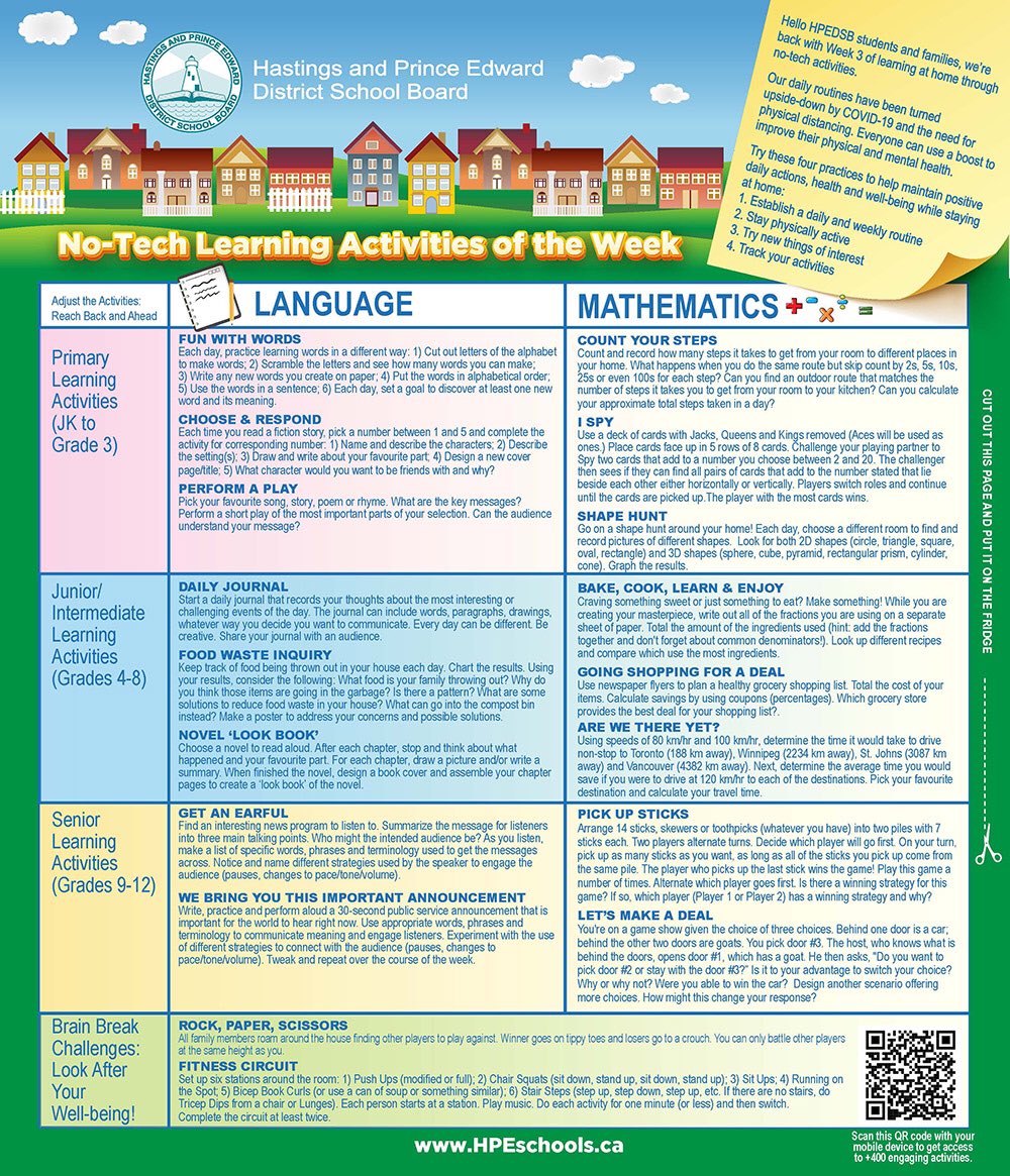 Remember to look for the full page colour no-tech activities ad in community newspapers (new activities each week) <a href="/BancroftTWeek/">BancroftTWeek</a> <a href="/Community_Press/">The Community Press</a> <a href="/CntyWeeklyNews/">County Weekly News</a> <a href="/NapaneeBeaver/">The Napanee Beaver</a> @Gazettenews <a href="/Trentonian/">The Trentonian</a> <a href="/WellingtonTimes/">The Times</a> Tweed News #HPEfamlearns #HPEfamshares #HPEfamstrong