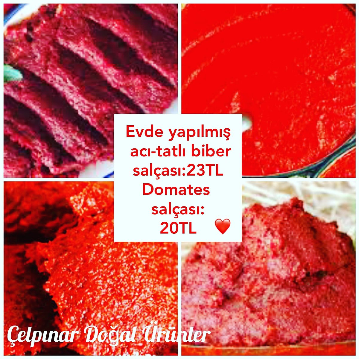 Güneşte sizler için özenle hazırlanan ev salçalarımızı dostlarımızın mutfaklarına göndermeye devam ediyoruz 
Gsm: 0532 056 89 23