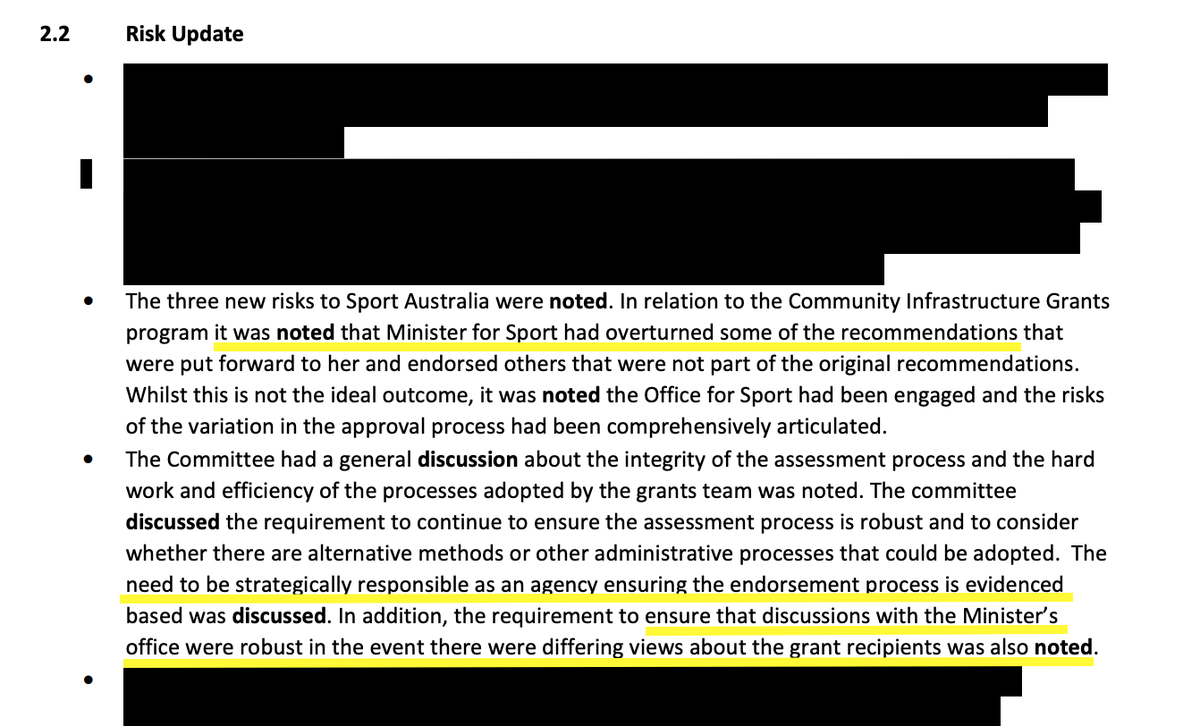 ICYMI: SportAustralia Answers to QoN during hearing of Senate Select Committee on Administration of Sports Grants  #sportsrorts  http://t.ly/2ODdj&nbsp;Finance Audit & Risk Committee meeting 13 Dec 2018‘Minister for Sport had overturned..recommendations’'discussions..robust’