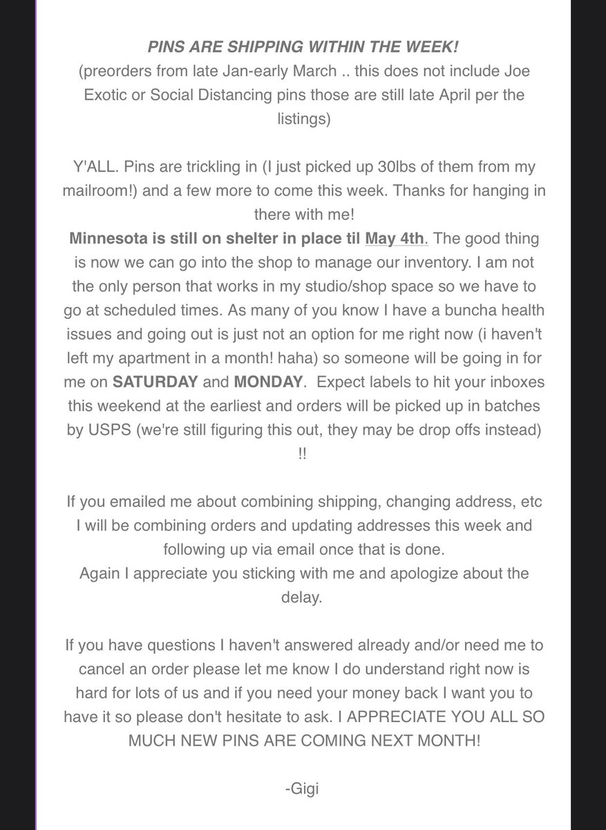 theminnesotapin's tweet image. sent an update yesterday regarding shipping! ty for your patience 🙌🏾💜