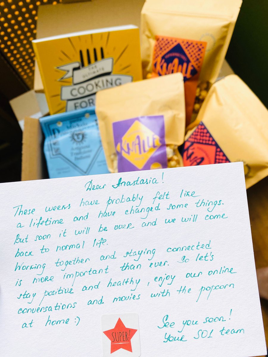 So1_ai's tweet photo. What a lovely surprise 📦🍫

Today, SO1ners received a "survival" package to keep us positive and healthy throughout the isolation times. Honestly, it's not a big deal when working in such an amazing team! https://t.co/yoSLxyOVJo