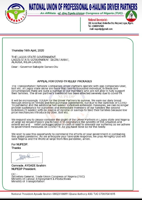 Auaton_HQAbuja's tweet photo. Please find attached letter detailing the measure that should be taken to address the plight of the Driver Partners accross Lagos State driving #plaforn @UberNigeria @Boltapp_ng etc we expect #postive #Response @jidesanwoolu @dr_oladeinde @drobafemihamzat @TUCNigeria @maiwega https://t.co/wKw2Sedj4O