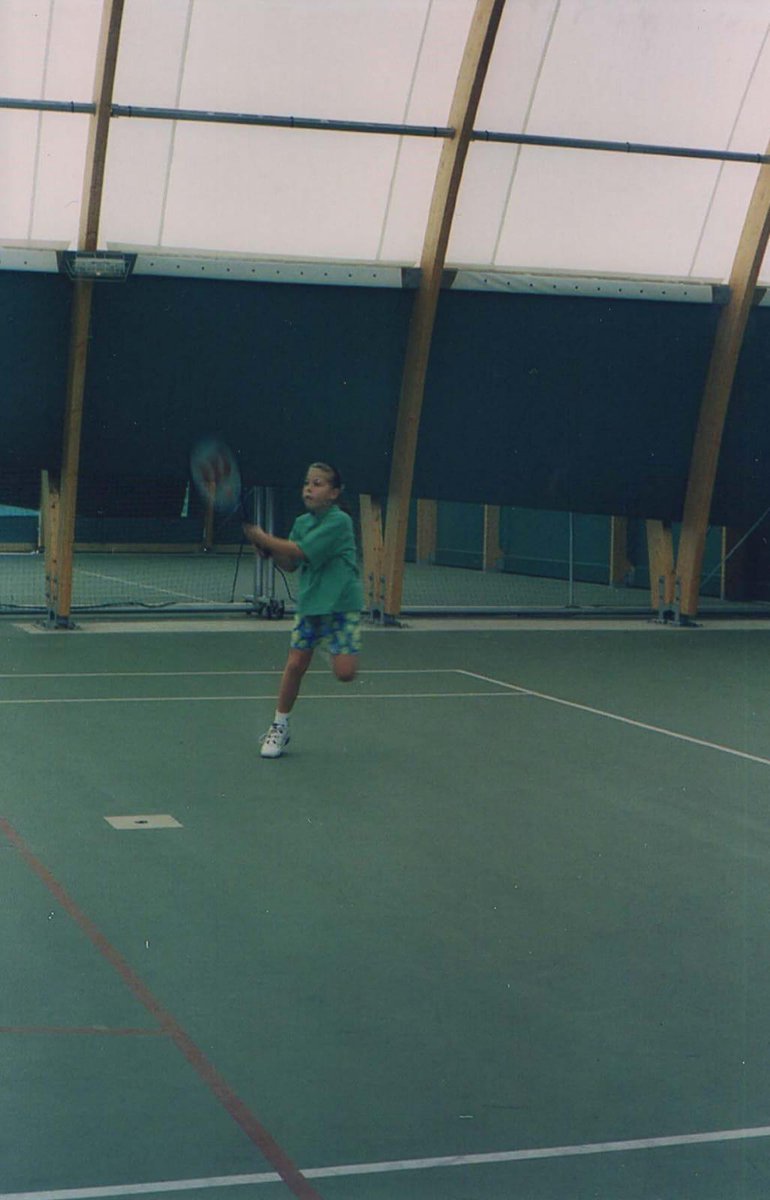 GrandSamTennis's tweet photo. After looking through thousands of photos I came across me playing tennis in my younger days. 
@OrmistonVenture
So today’s challenge is post a photo of you when you first started tennis!! 

Let’s see what you have got. https://t.co/7UhBKPq5st