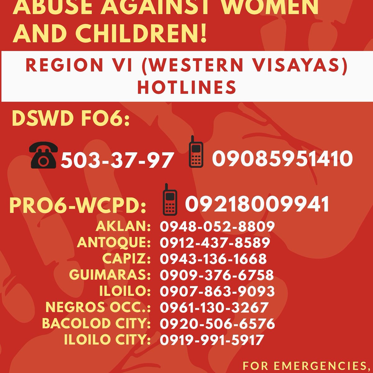 initiativechild's tweet photo. REPORT cases of abuse.
Call DSWD FO6 and PRO6-WCPD Hotlines. https://t.co/9yQcPKNX4O