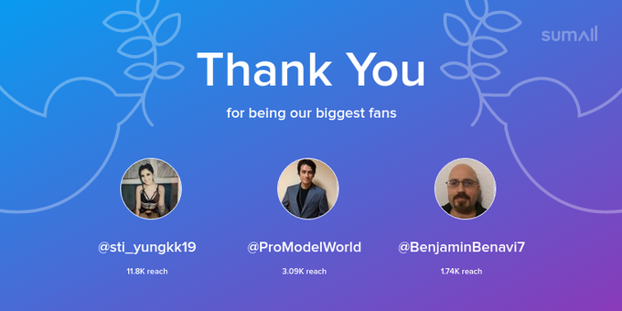 Our biggest fans this week: sti_yungkk19, ProModelWorld, BenjaminBenavi7. Thank you! via https://t.co/4Zd6Me12zB
