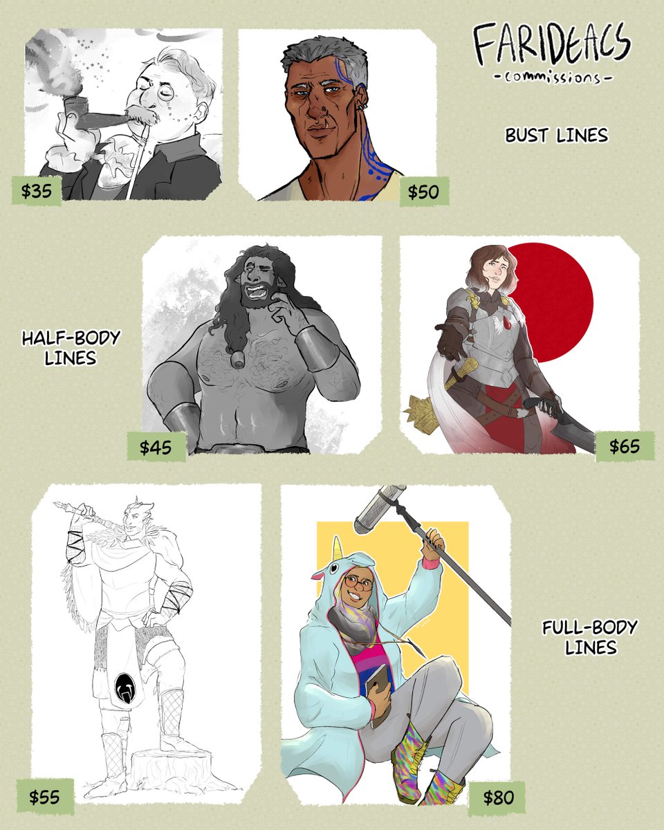 FARIDEACS COMMISSION INFOHeya! I'm Farid, a disabled Malaysian freelance artist specialising in character design and illustration! Interested? DM me here or email contact@farideacs.xyz ! #ArtistsOnTwitter  #BakatAnakMerdeka  #ConceptArt  #CharacterDesign  #TTRPG  #Commissions