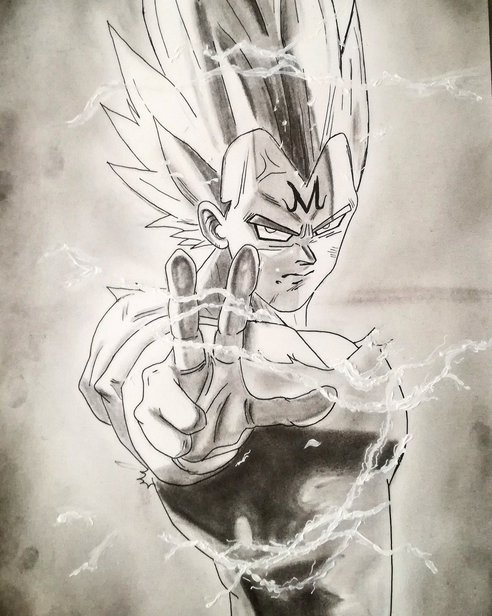 Majin Vegeta. Le di mi toque a la ilustracion de #morinokinoko. Siempre gusta retroceder unos años y pintar estos personajes🖤✍🏽 #majinvegeta #art #artist #worldofpencils #stayandplay #StayHome #DragonBall #DragonBallZ #Pencildrawing