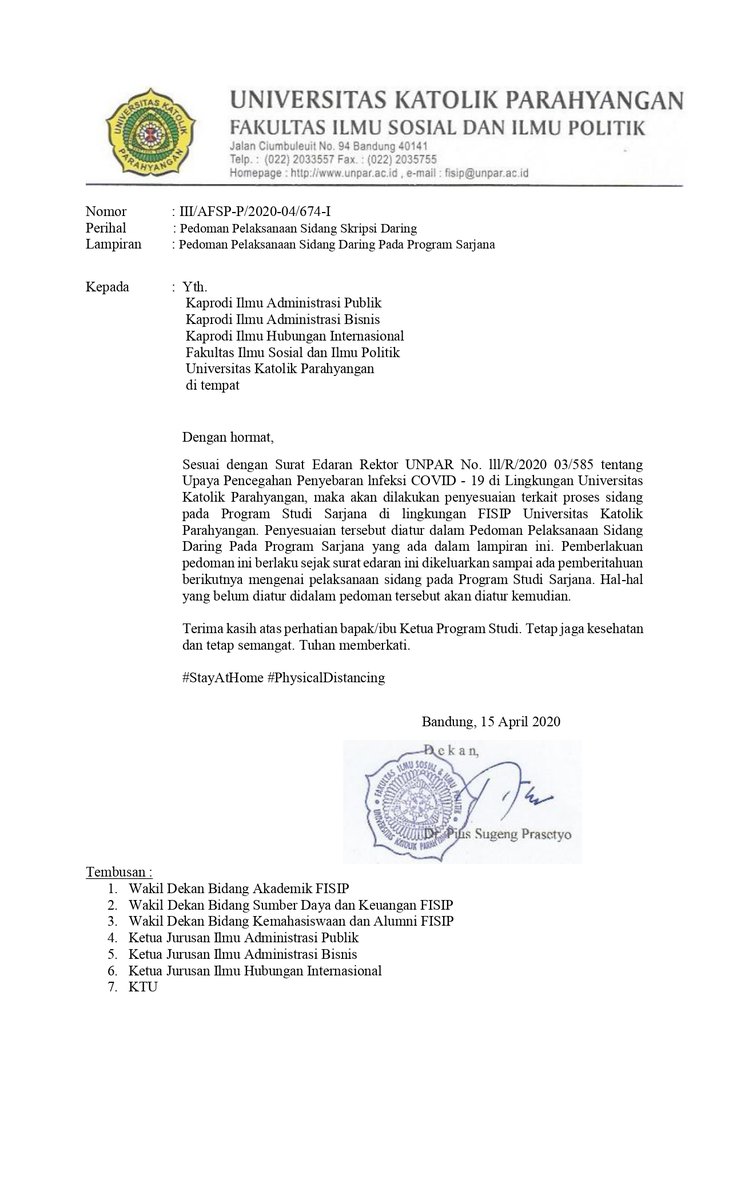 Fisip Unpar على تويتر Surat Edaran Dekan Fisip Terkait Pelaksanaan Sidang Skripsi Daring