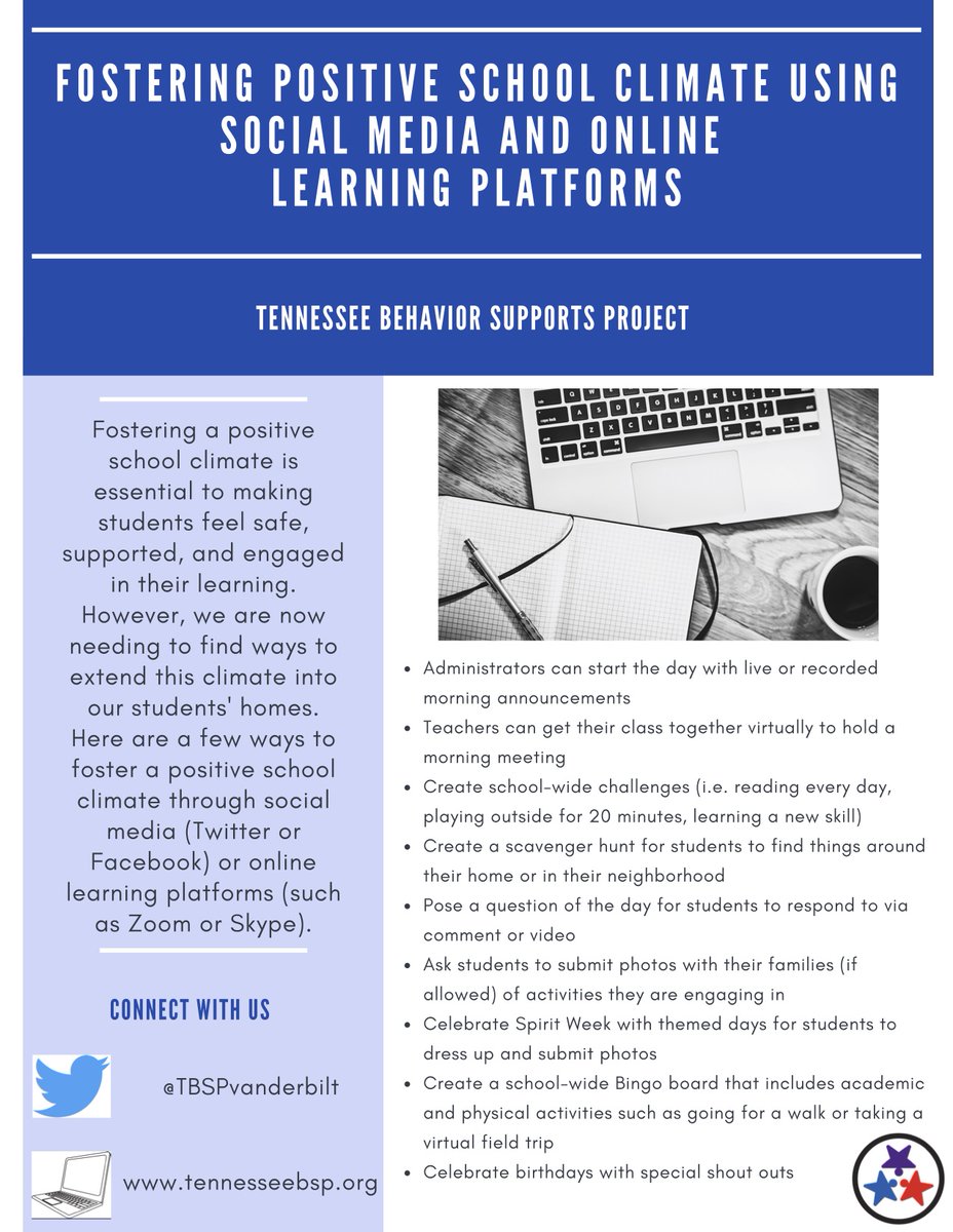 As our students continue learning from home, it is important to keep extending our positive school climate to our school communities. Read this quick tip sheet for new ideas you can try with your students! #WeCanDoIt #RTI2B #StrongerTogether
