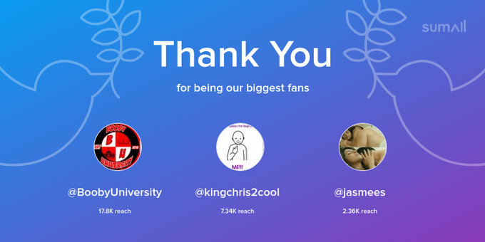 Our biggest fans this week: BoobyUniversity, kingchris2cool, jasmees. Thank you! via https://t.co/7jmtaMvHaC<a href="/tag/andaroundforallmyfriends"class="tags"><span>#andaroundforallmyfriends</span></a>