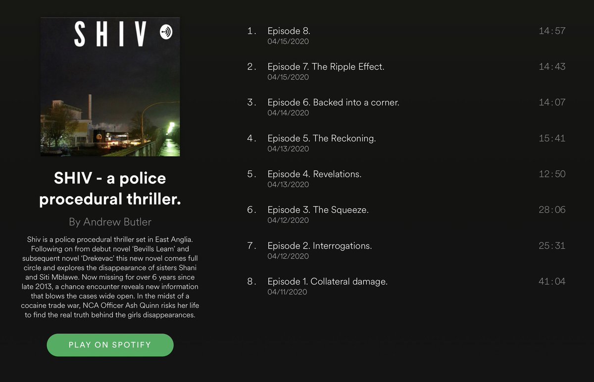 AndrewButler50's tweet image. Shiv - a police procedural thriller now on Spotify
