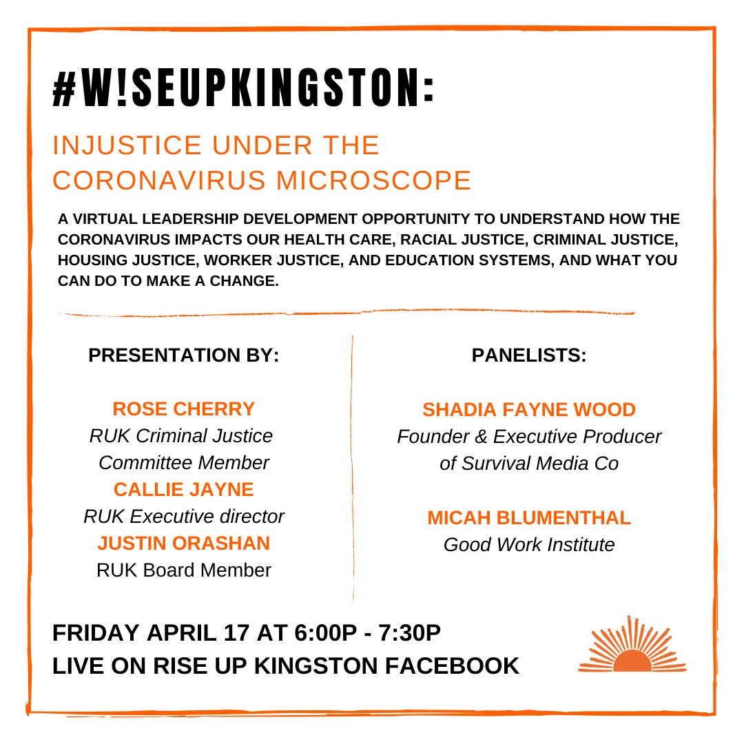 Tomorrow night at 6PM head over to Rise Up Kingston on facebook for a live streamed #WiseUpKingston training.