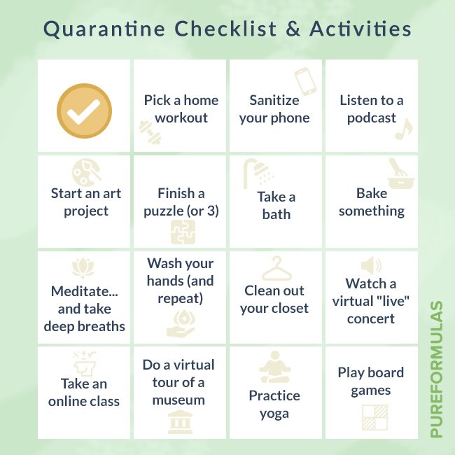 pureformulas's tweet photo. Looking to add some variety to your days at home? Here are some of our favorite things. Share what you like to do in the comments.
#PureFormulas #QuarantineChecklist #QuarantineActivities https://t.co/YlRxBM0b8Q