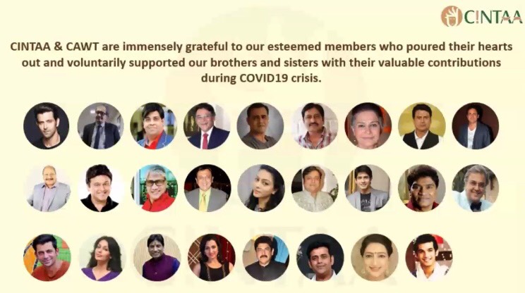 cawtofficial's tweet photo. CINTAA &amp; CAWT are immensely grateful to our esteemed members who poured their hearts out and voluntarily supported our brothers and sisters with their valuable contributions during COVID19 crisis.
LINK: https://t.co/I37Kz5MdZk https://t.co/mWAjl7SccO