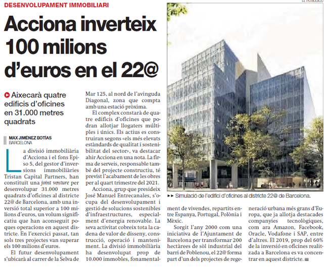 pgiengineering's tweet photo. En PGI sumamos un nuevo proyecto en el distrito 22@ de Barcelona para Acciona y en colaboración con los arquitectos Cinnamon-Sala. Serán 31.000 m2 repartidos entre cuatro edificios de oficinas que se regirán por los máximos estándares de calidad y sostenibilidad. #engineeredbyPGI https://t.co/qWrvTl7nE6