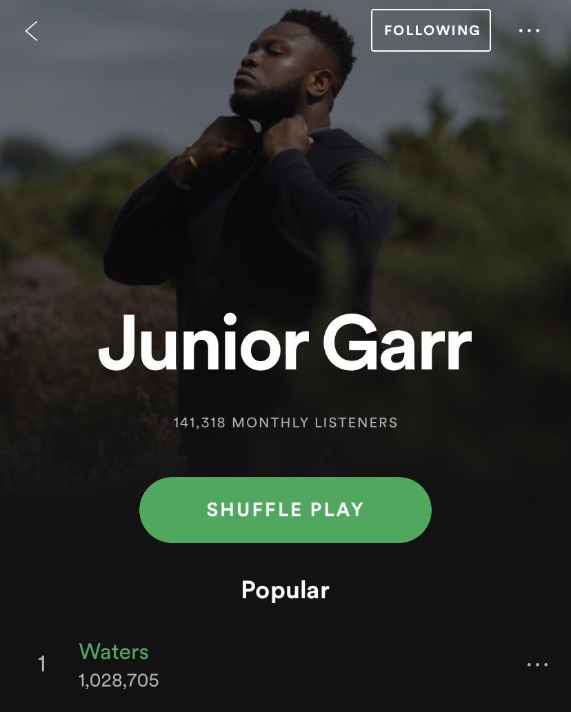 Celebrating @juniorgarr’s ‘Waters’ passing 1 MILLION STREAMS on <a href="/Spotify/">Spotify</a>! 🎉 So proud of Junior &amp; the many talented people who brought this song to life and got it out there for everyone to hear... and thanks to YOU for listening. We’d buy you all a drink but we’re in lockdown 😏