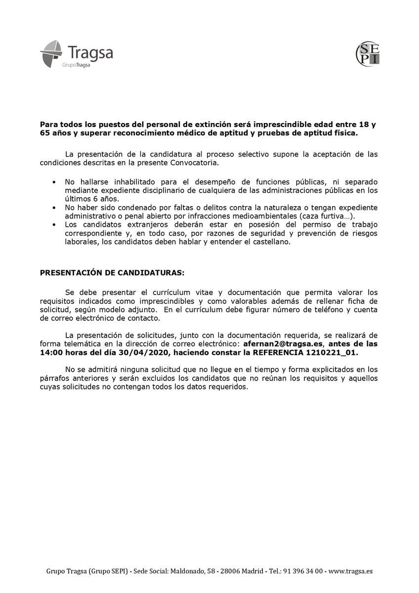 Aedl_Mazo's tweet photo. TRAGSA:

Proceso Selectivo para la Contratación Temporal de Personal

#Agenciadeempleoydesarrollolocaldevillademazo https://t.co/wNQkvE91tg