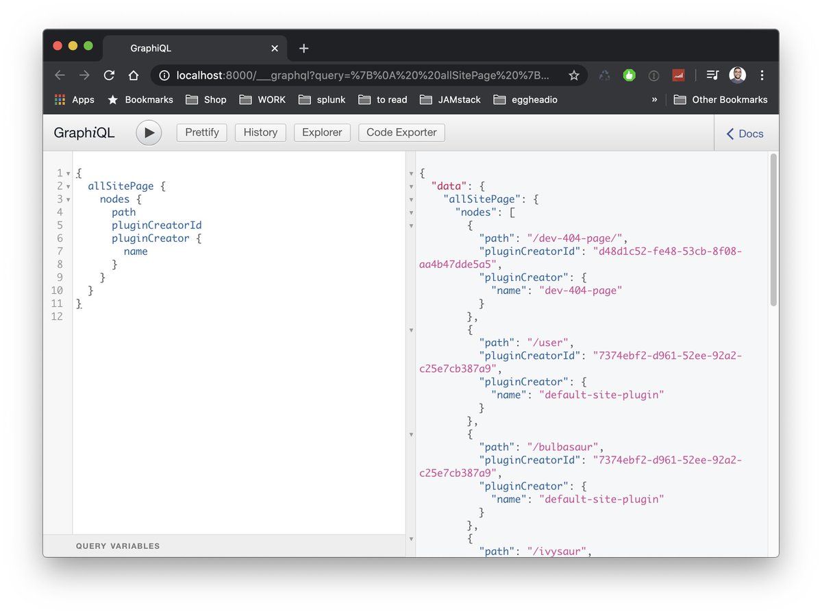 khaled_garbaya's tweet image. 🔥 You Can use GraphQL in @gatsbyjs to query info about your pages, through the `allSitePage` node, like their path and which plugin created them

[alt: using Gatsby allSitePage GraphQL node in GraphiQL]