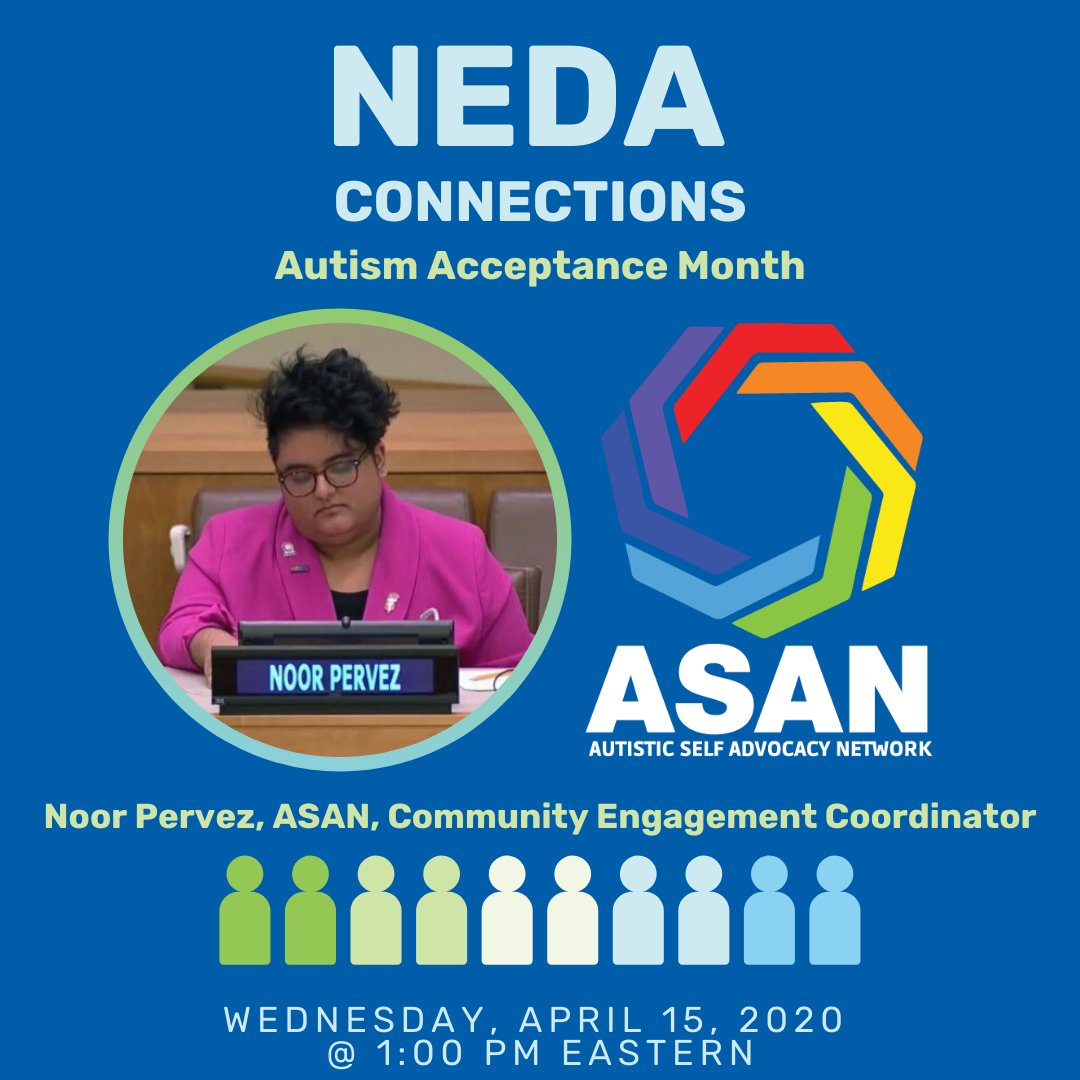 NEDAstaff's tweet photo. Today on #NEDAConnections, @SnoringDoggo, Community Engagement Coordinator for the @autselfadvocacy, will be discussing #AutismAcceptanceMonth, as well as the culture & pride of the autism community.
Watch on NEDA's FB Live at 1 pm ET!
#actuallyautistic #authenticallyautistic https://t.co/yy53gcPnHo