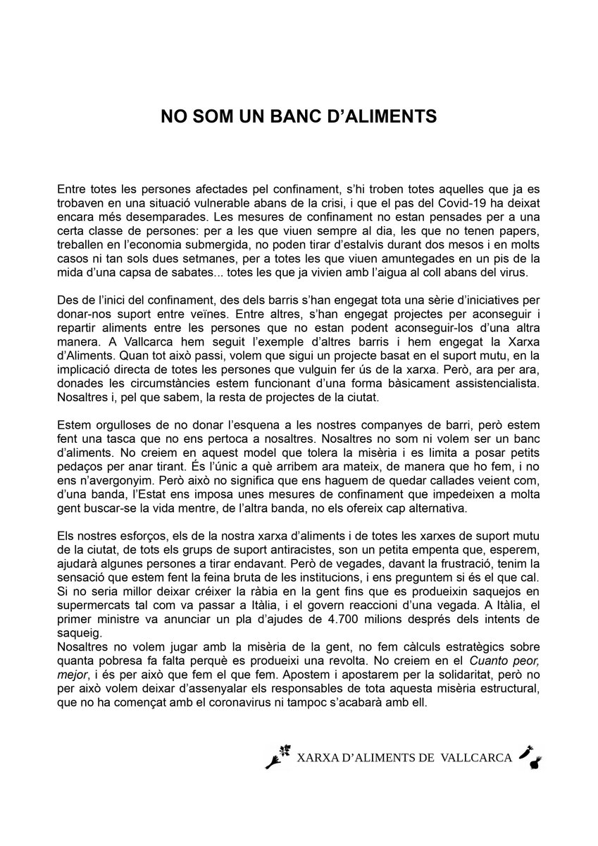 LaFusteriaVKK's tweet photo. Compartim una reflexió molt important de la nova #XarxaAliments de #Vallcarca: "No som un banc d'aliments".
El podeu llegir en format text a https://t.co/QVDqIdczrA https://t.co/RnZDLjwuM6