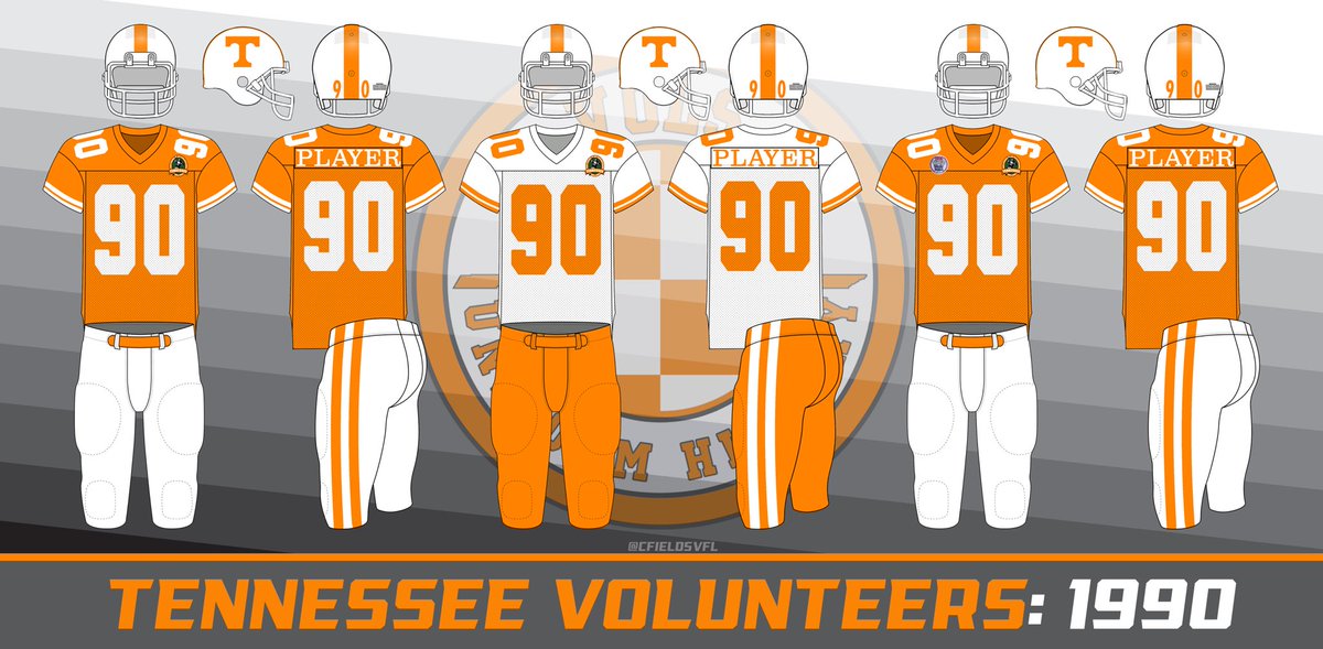 More  @VolsUniHistory historical tracker posts. Finished 1990 and 1991 last night! 1990 saw a new uniform set for the Vols, moving the sleeve stripes down to the sleeve cuff which stayed there until 1999 depending on the player and sleeve style. & 2 different away jerseys