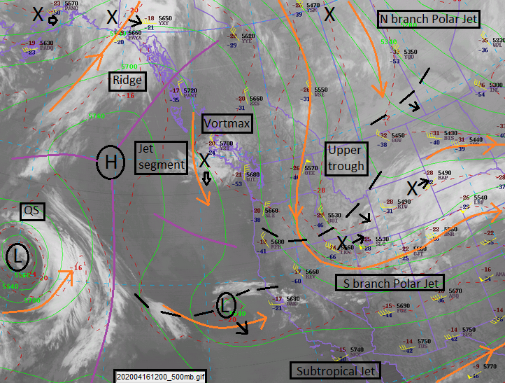ensembleator's tweet photo. Some high and mid cloud today as a vortmax cuts down the E flank of the offshore ridge but no chance of precip #YVR. Some showers showing up in the short range ensembles for Fri eve/Sat AM with a sharper trough on the same trajectory but so far chances look low. https://t.co/53QfQCROZM