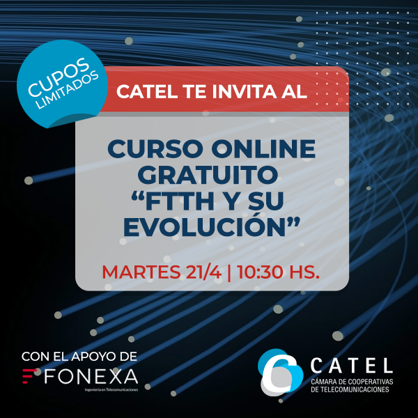 CatelArgentina's tweet photo. 🏡🔵CATEL te invita a un nuevo curso online totalmente gratuito: #FTTH y su evolución.
Enfocado a Responsables Técnicos, Responsables de Planificación e Ingenieros de redes de acceso de ISPs.
🗓️Martes 21/04 
⌚10:30 hs.
👉🏽Registrate en https://t.co/mcwEZGtpnB https://t.co/8z8zAGbPGW
