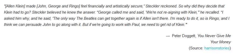 "But if we're going to work with Paul, we need to get rid of [Allen] Klein."