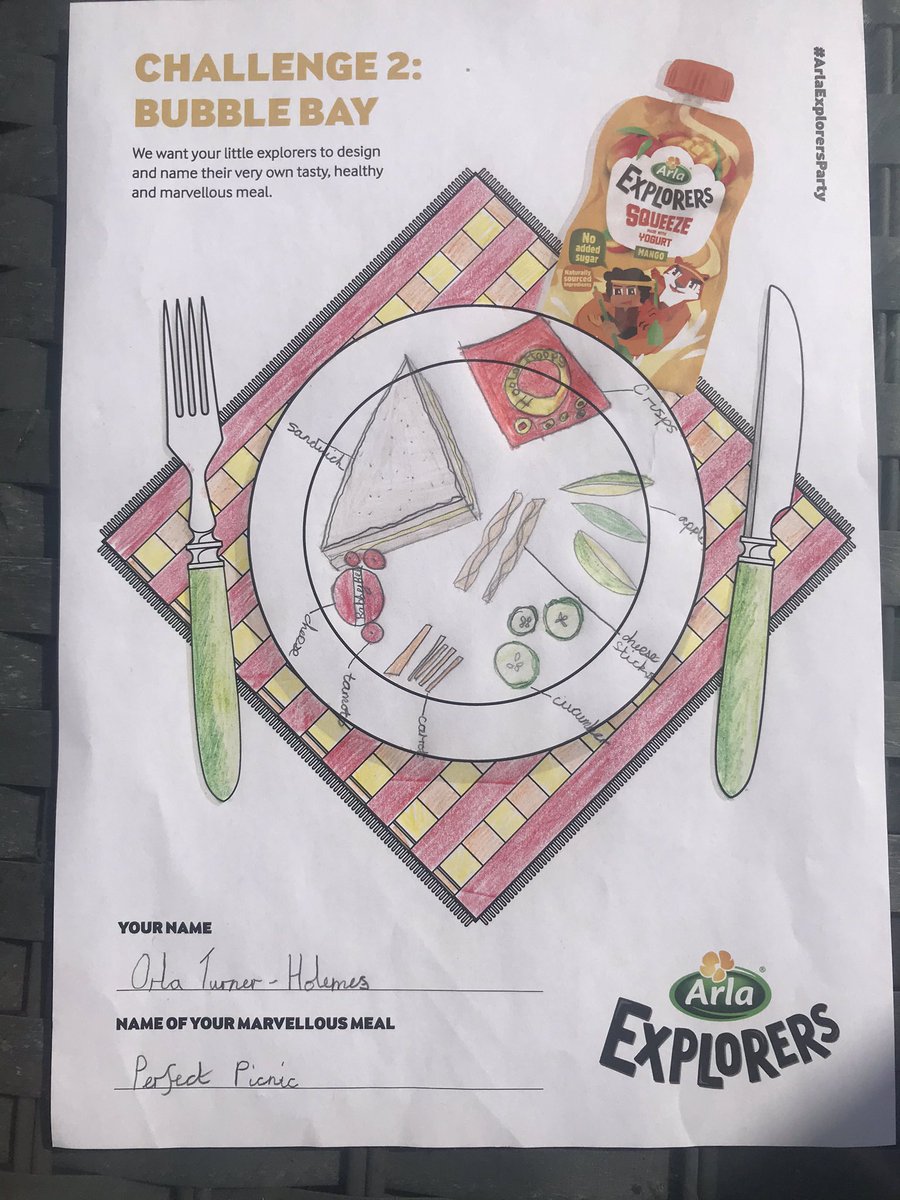 KentishLass28's tweet photo. Orla’s design for her Arla Explores tasty, healthy & marvellous meal #ArlaExplorersParty https://t.co/vSwl7fFW9I