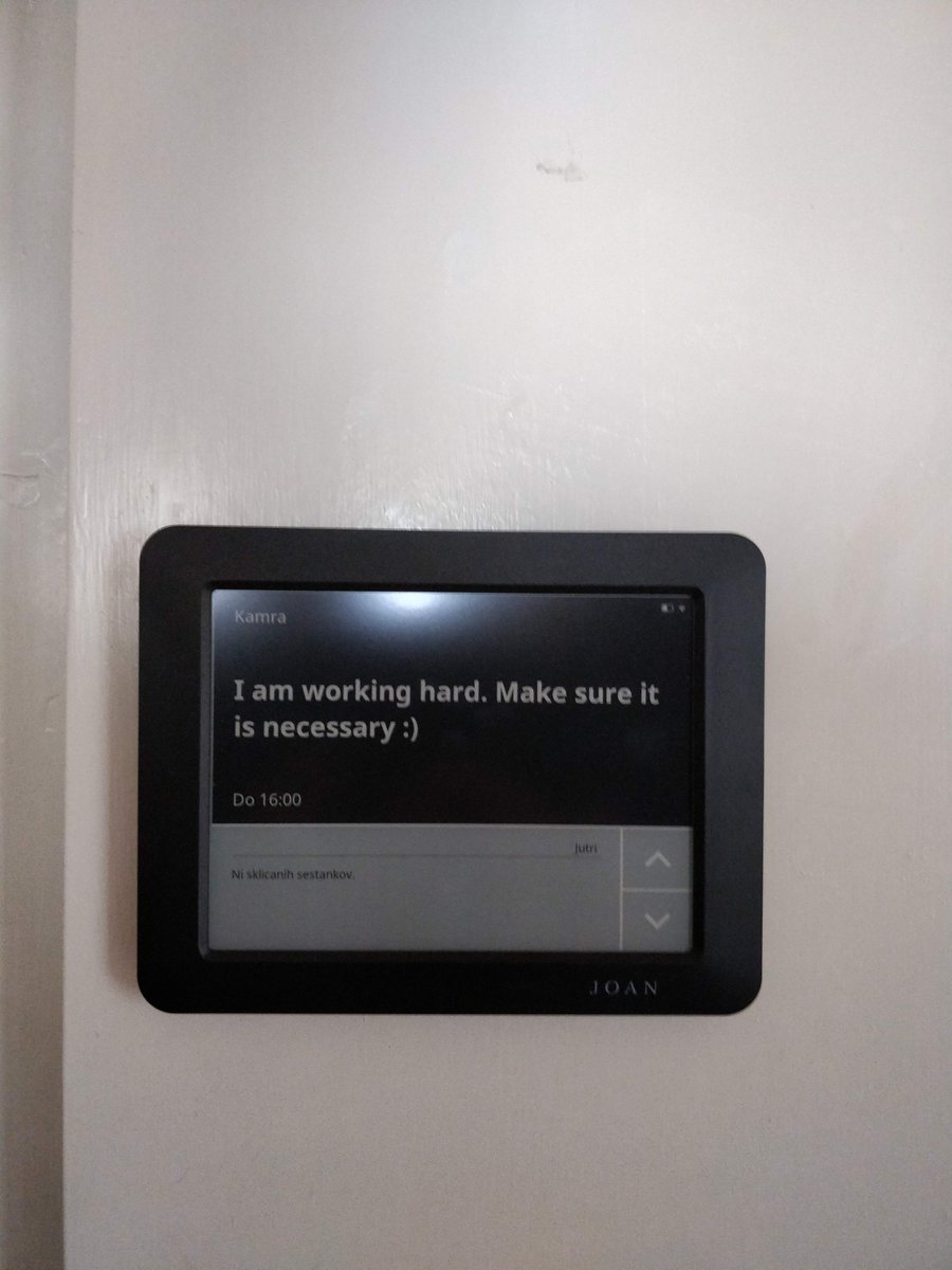 When you are WFH it’s not just meetings that should not be interrupted but also a deep work. I have automated my Joan Home with <a href="/NodeRED/">Node-RED</a> : “I have a meeting”, “I am working hard” - if I’m home and listening to Spotify on my computer and “Available”. <a href="/visionect/">Visionect</a>