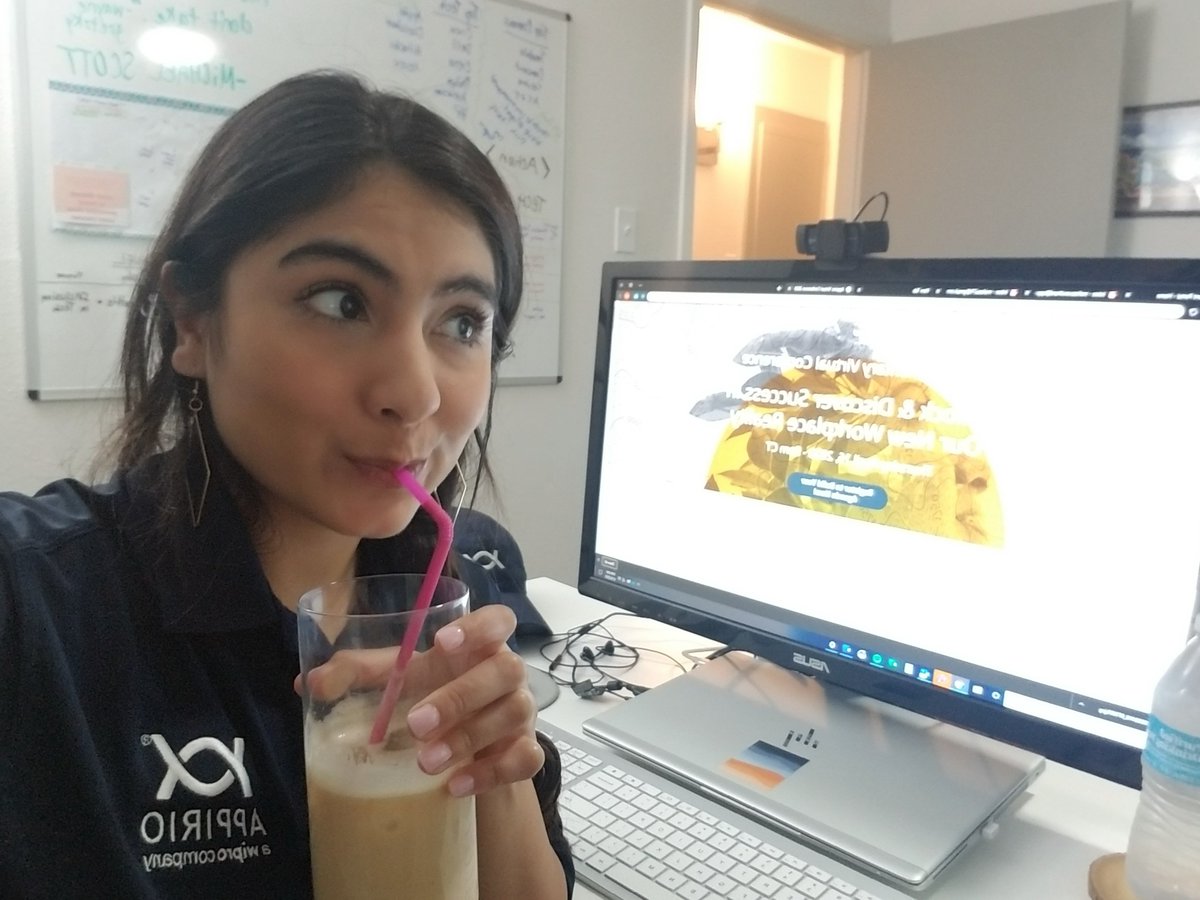 meli_southard's tweet photo. Got my iced vanilla latte, home office setup, newly dipped nails (at home, ty #dipwell) and ready for @appirio's first virtual conference starting in 5 minutes! #GoAppirio #AppirioGetsVirtual https://t.co/zxLNGkVheF
