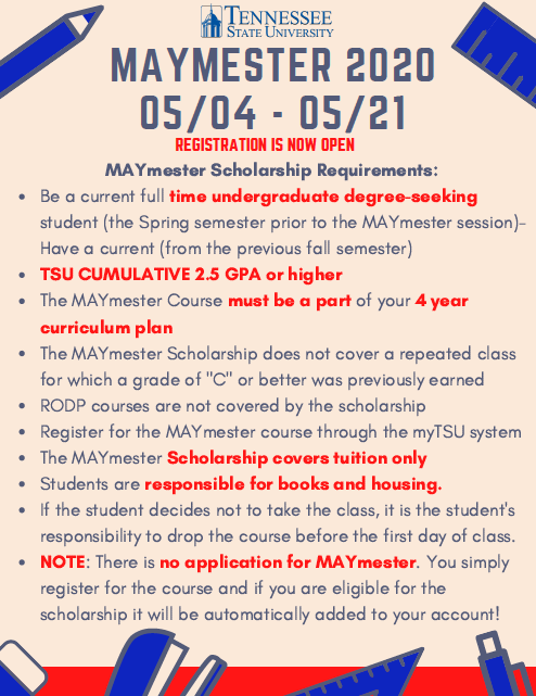 S2Stsu's tweet photo. Maymester registration is open! Here are the scholarship requirements. https://t.co/dvw1OeaQKQ